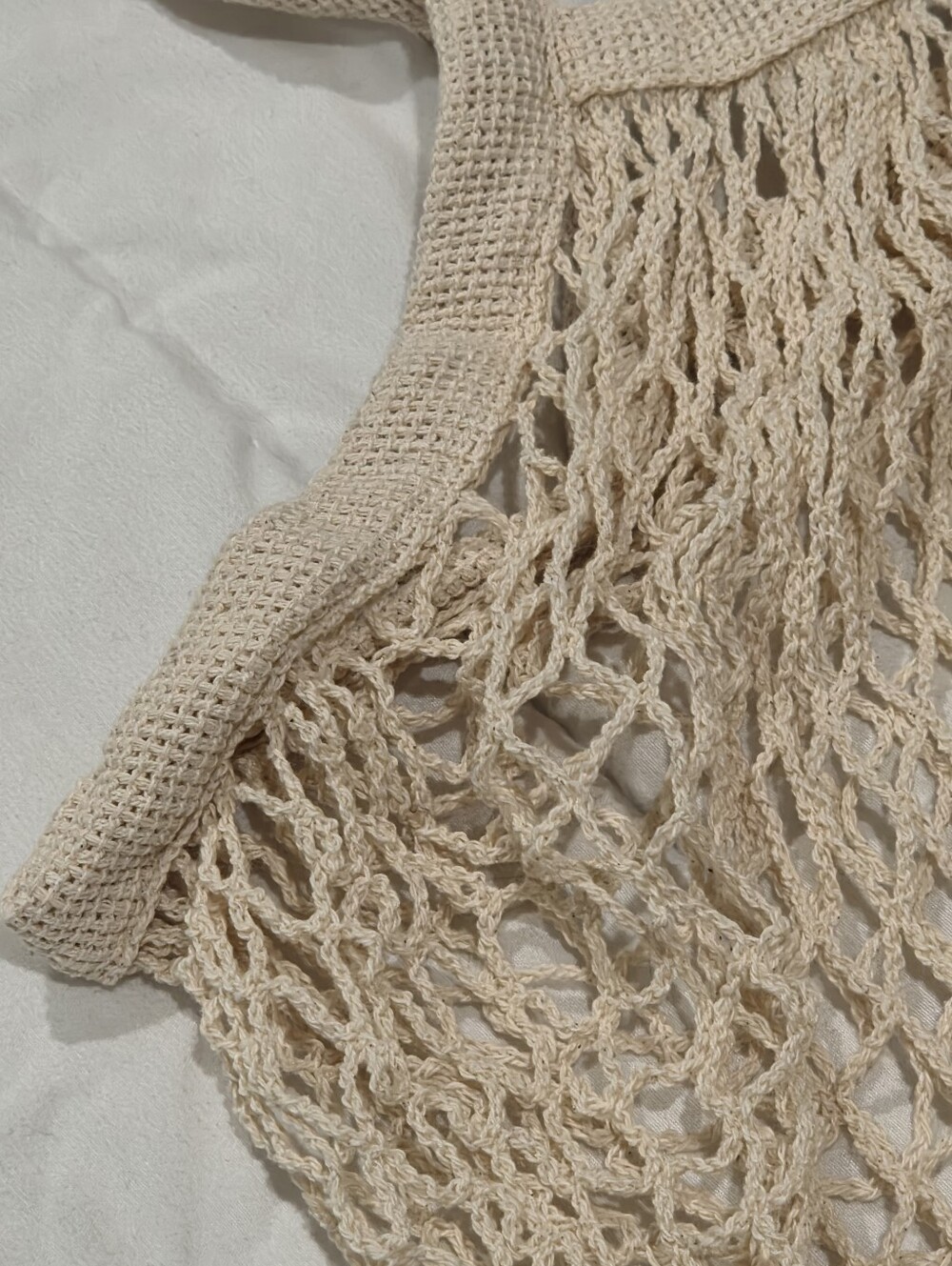 NWOT Cream Woven Cotton Mesh Net French Market String Tote - Picture 2 of 6